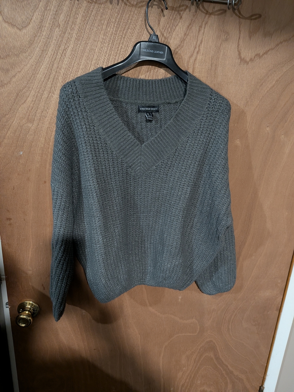 Streetwear Society Charcoal Gray V-Neck Knit Sweater